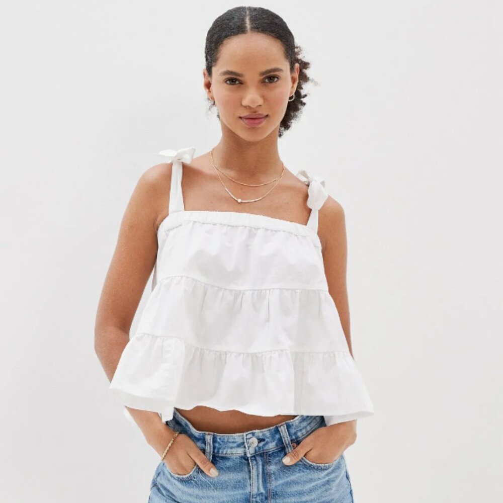 American Eagle White Tiered Tank Top XL